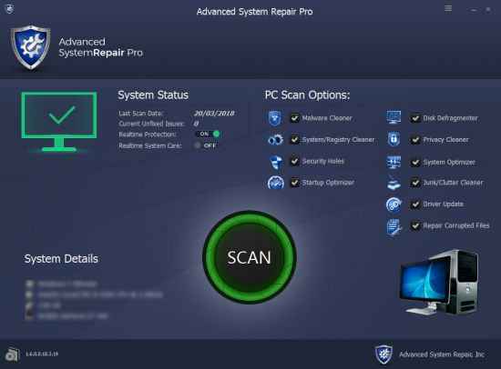 Advanced System Repair Pro indirme sayfası ekran görüntüsü