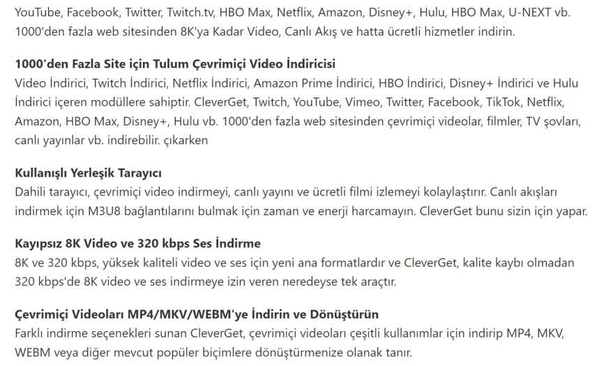 CleverGet indirme sayfası ekran görüntüsü