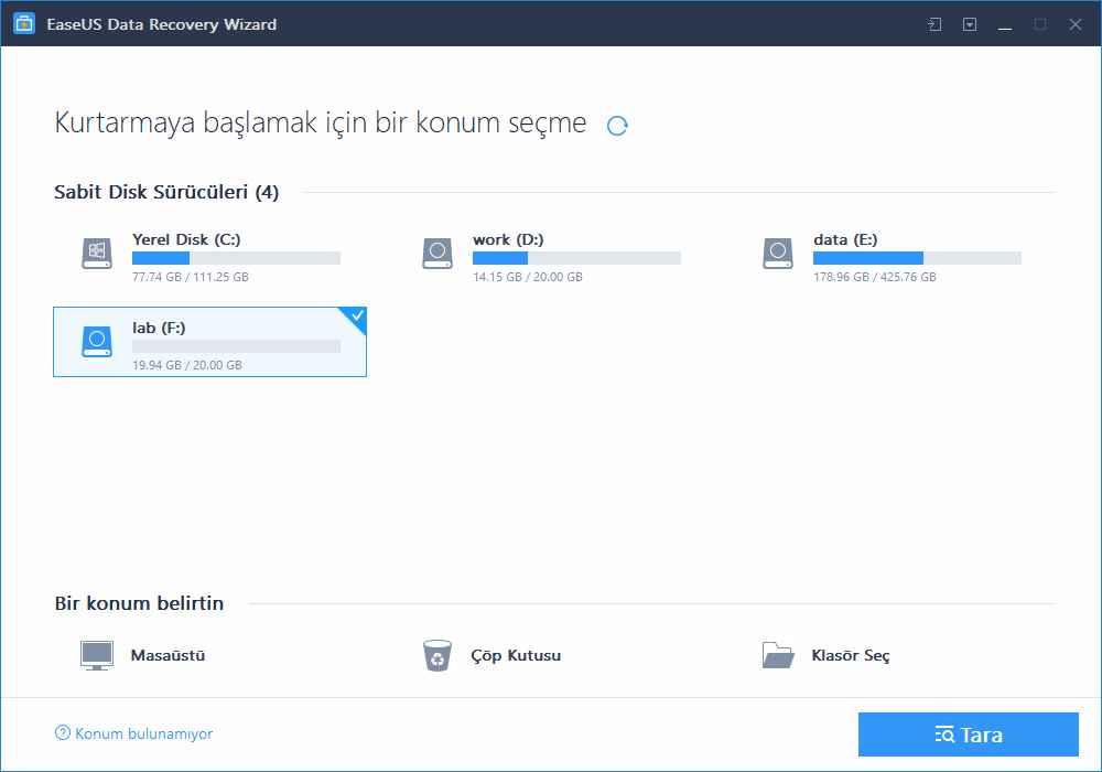 EaseUS Data Recovery Wizard ekran görüntüsü 2
