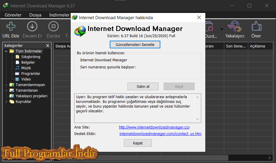 Internet Download Manager indirme sayfası ekran görüntüsü