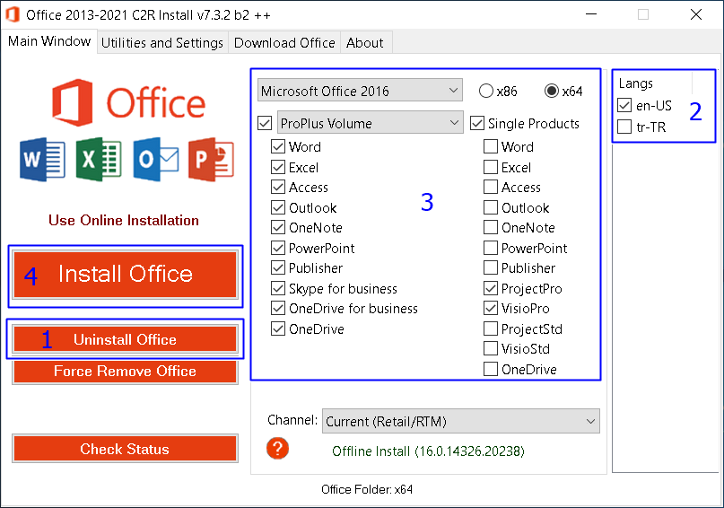 Office 2016 indirme sayfası ekran görüntüsü