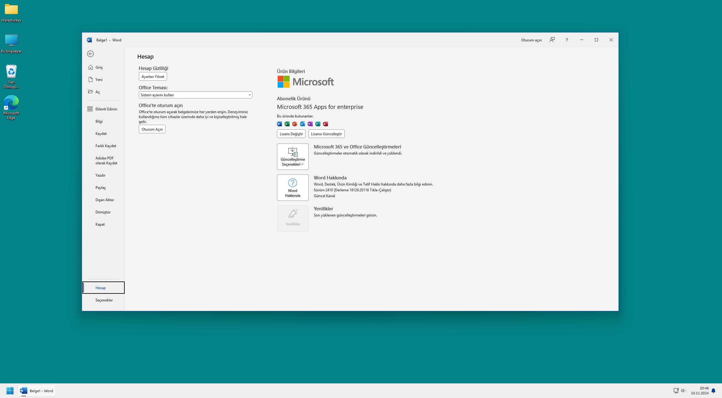 Office 365 indirme sayfası ekran görüntüsü