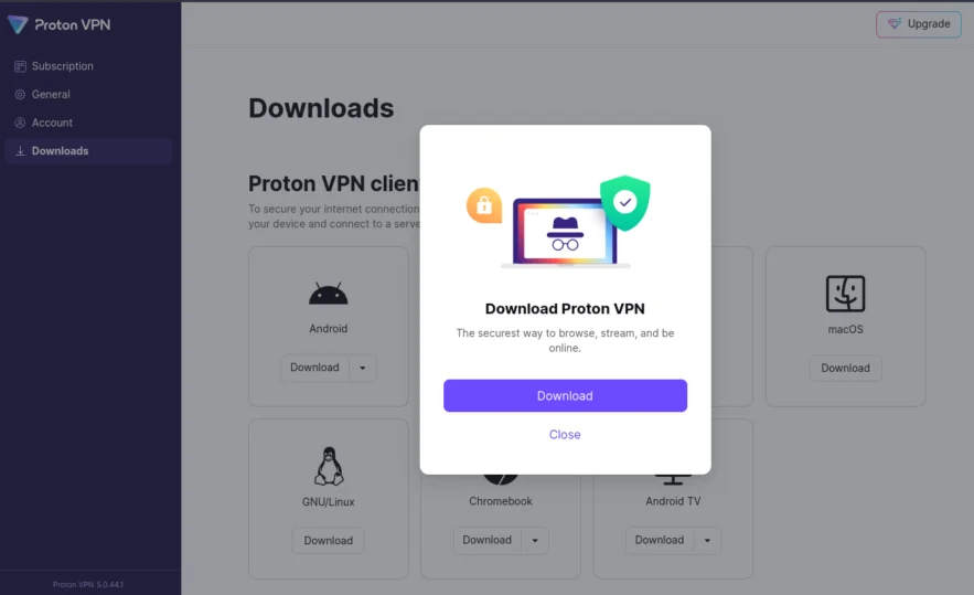 Proton VPN Free indirme sayfası ekran görüntüsü