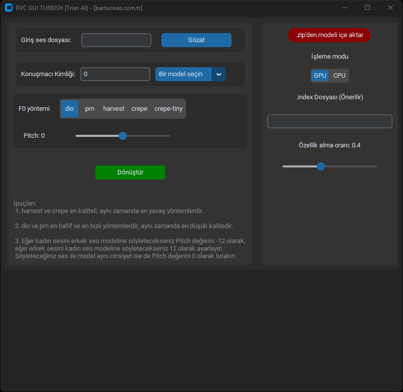 Rvc Gui indirme sayfası ekran görüntüsü