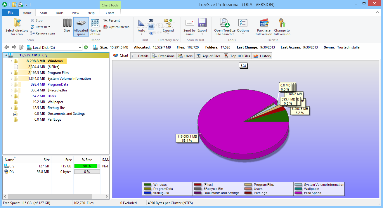 TreeSize Professional indirme sayfası ekran görüntüsü