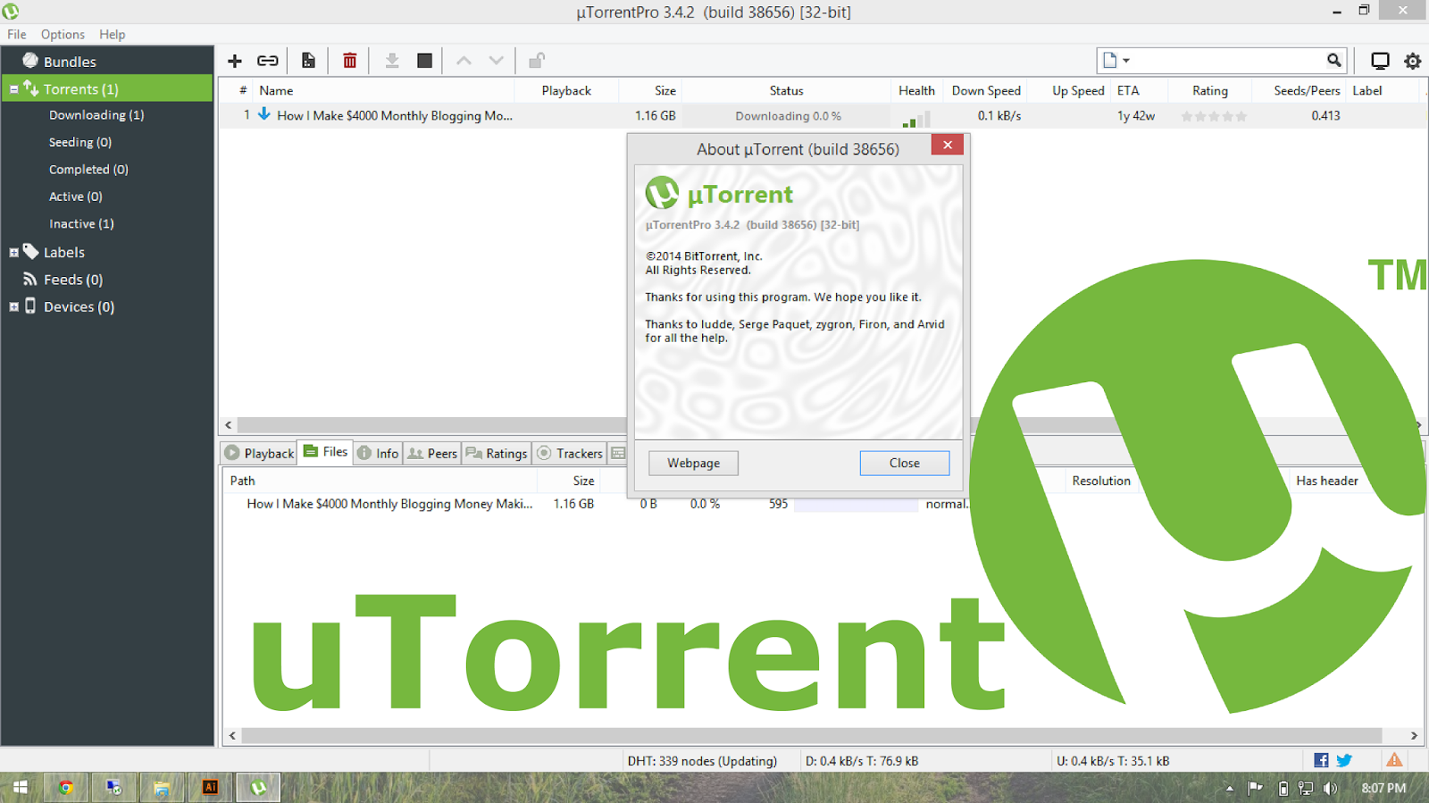 uTorrent Pro indirme sayfası ekran görüntüsü
