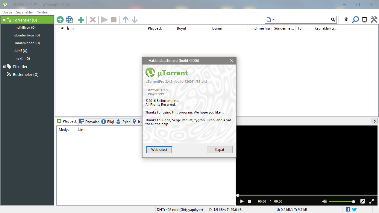 uTorrent Katılımsız indirme sayfası ekran görüntüsü