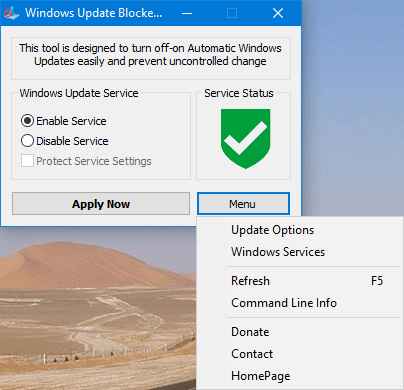 Windows Update Blocker indirme sayfası ekran görüntüsü