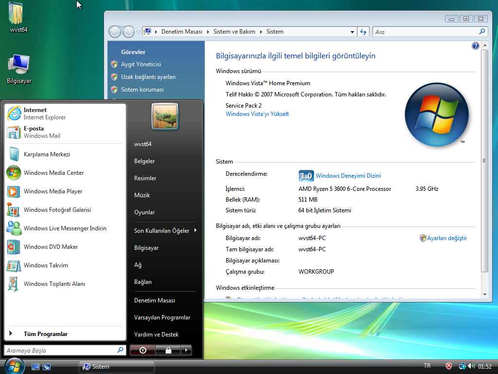 Windows Vista Home Premium indirme sayfası ekran görüntüsü