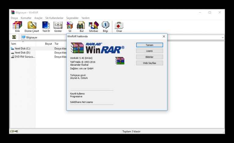 WinRAR indirme sayfası ekran görüntüsü