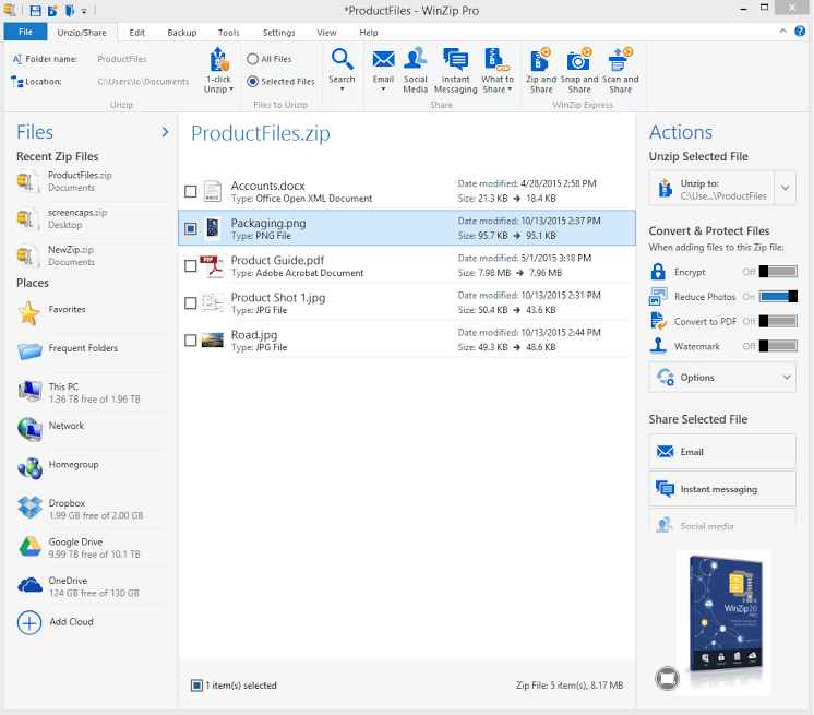 WinZip Pro indirme sayfası ekran görüntüsü